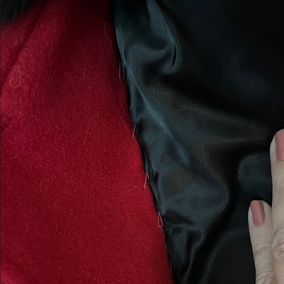 Elegant Vintage Long Red Wool Coat with Black Fox Fur Collar Large - Picture 7 of 11